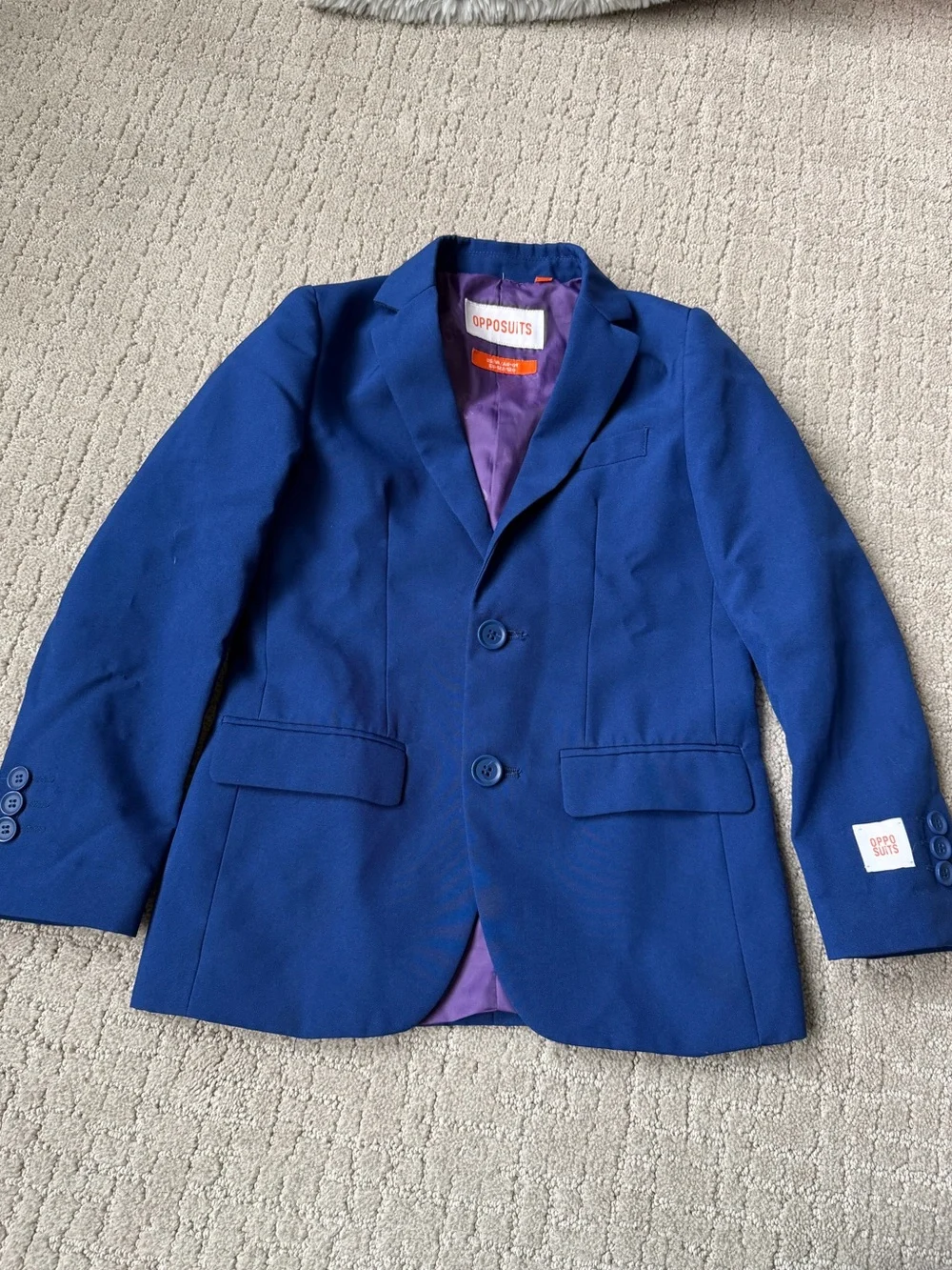 OppoSuits Sapphire Blue Blazer with Burgundy Dot Button Down Shirt Size 8